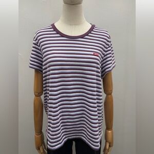 Levi’s Striped Logo Tee Burgundy Blue White Short Sleeve T-Shirt Size XXL